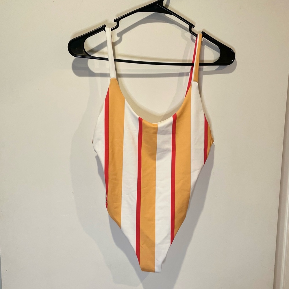 NWT NEW Striped One Piece High Leg Swimsuit S - New With Tags + Sanitary Sticker